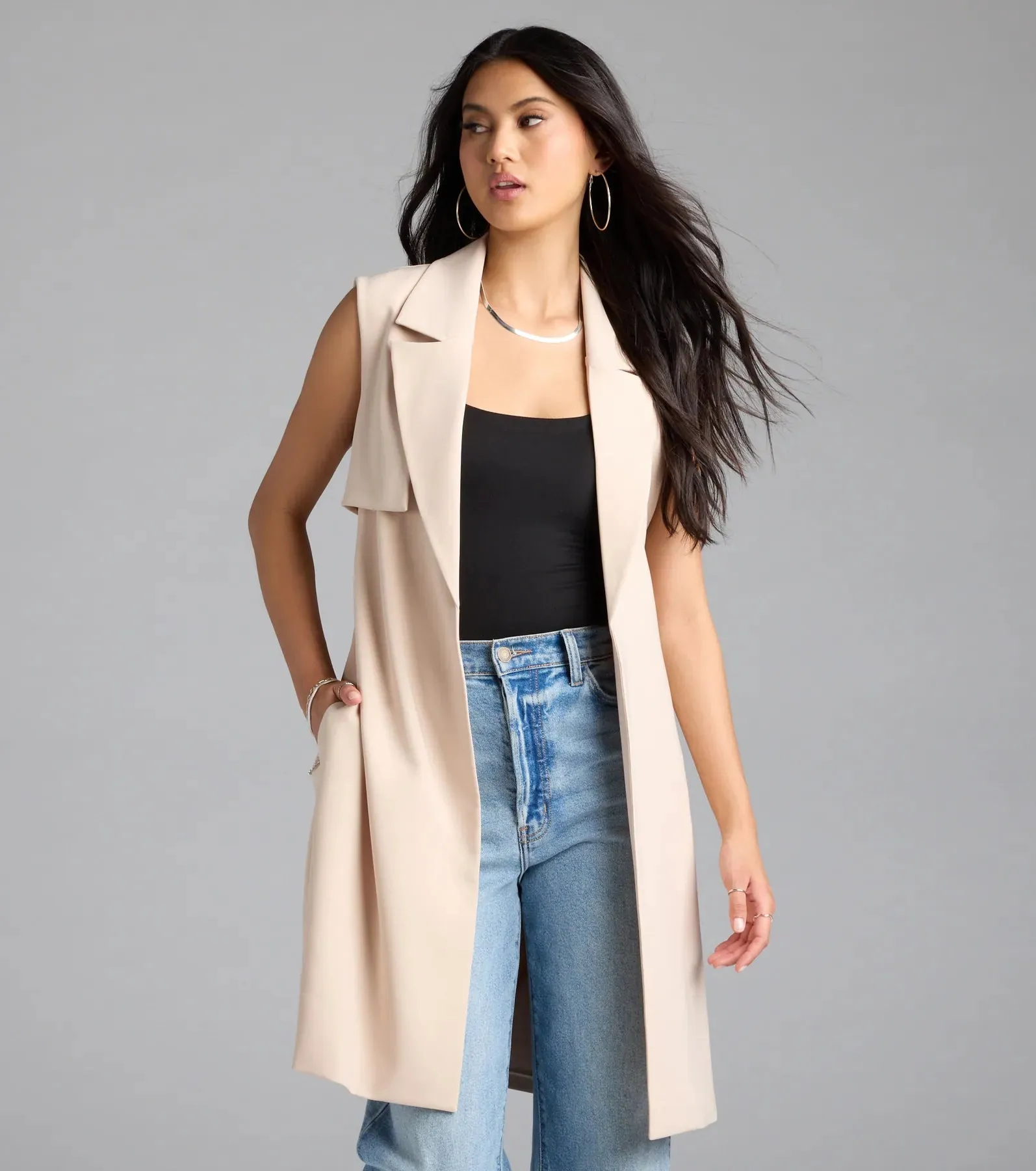 Leave It Me Belted Long Vest sold by Windsor product image thumbnail 3