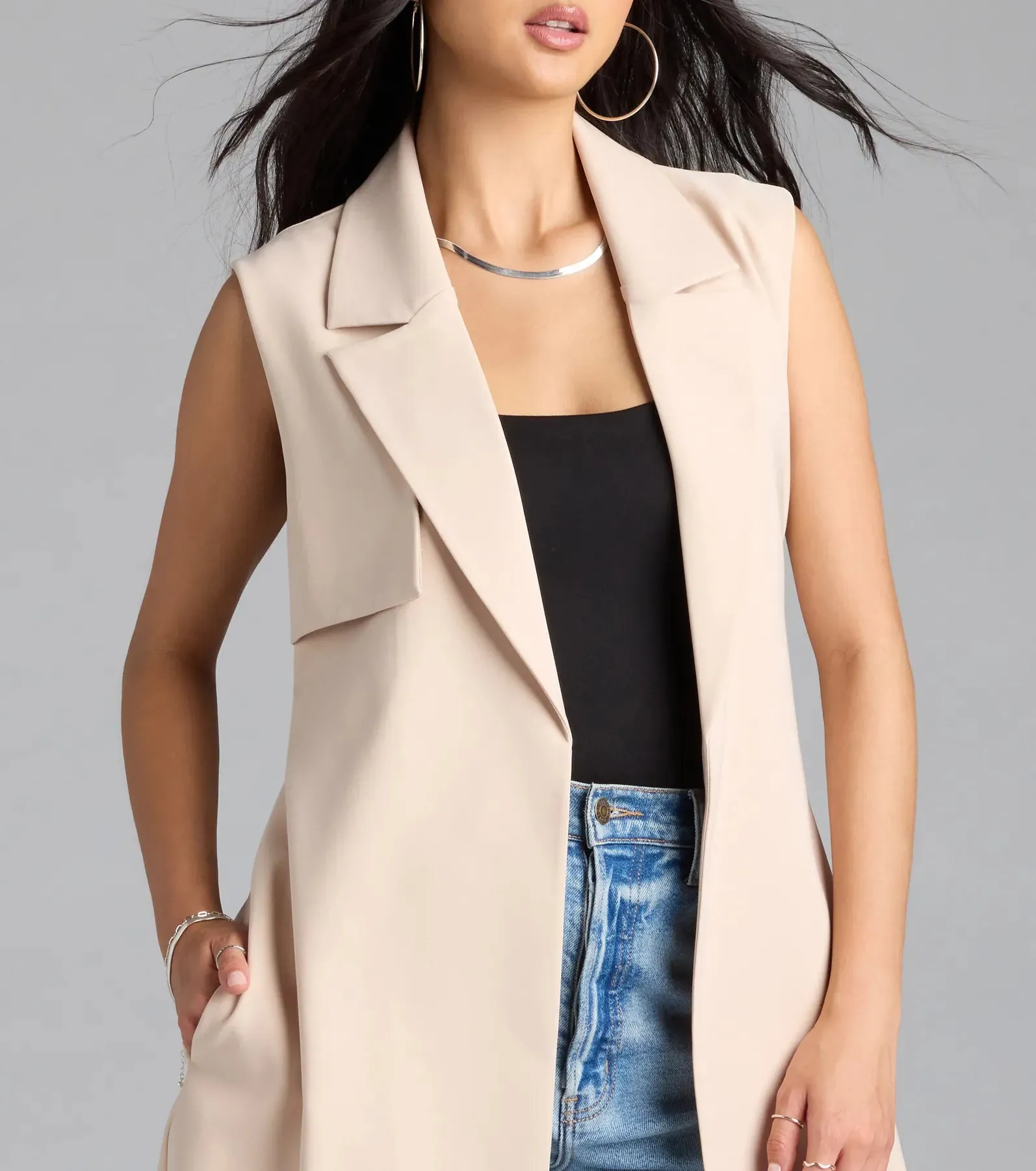 Leave It Me Belted Long Vest sold by Windsor product image thumbnail 4