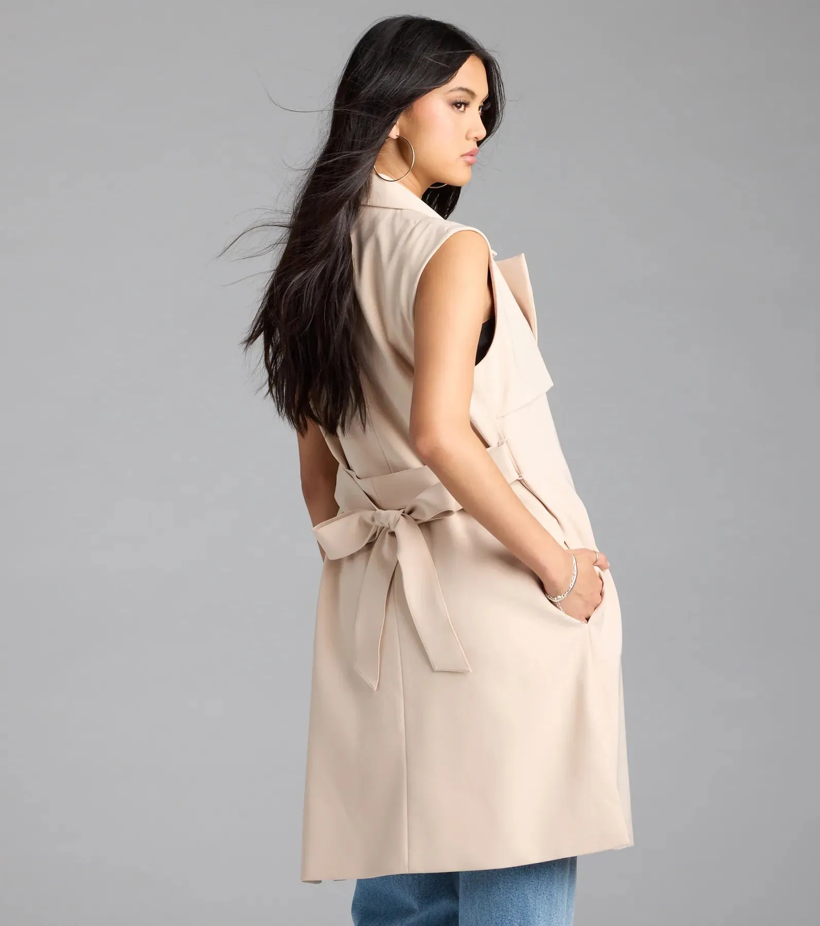 Leave It Me Belted Long Vest sold by Windsor product image thumbnail 2