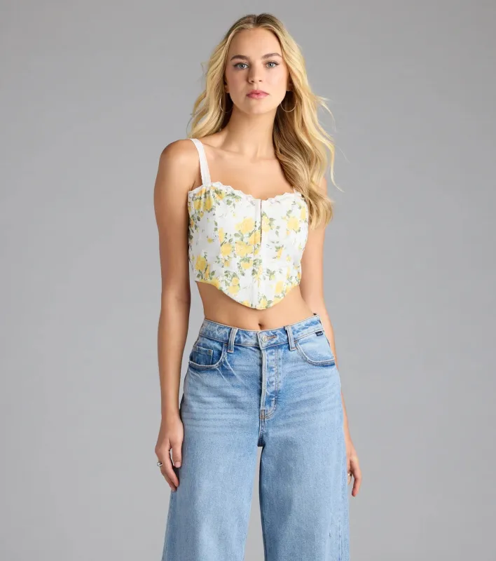 Off The Vine Lace Trim Rose Print Bustier sold by Windsor