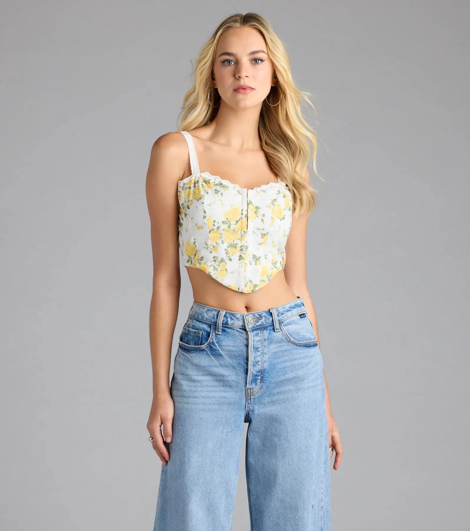 Off The Vine Lace Trim Rose Print Bustier sold by Windsor