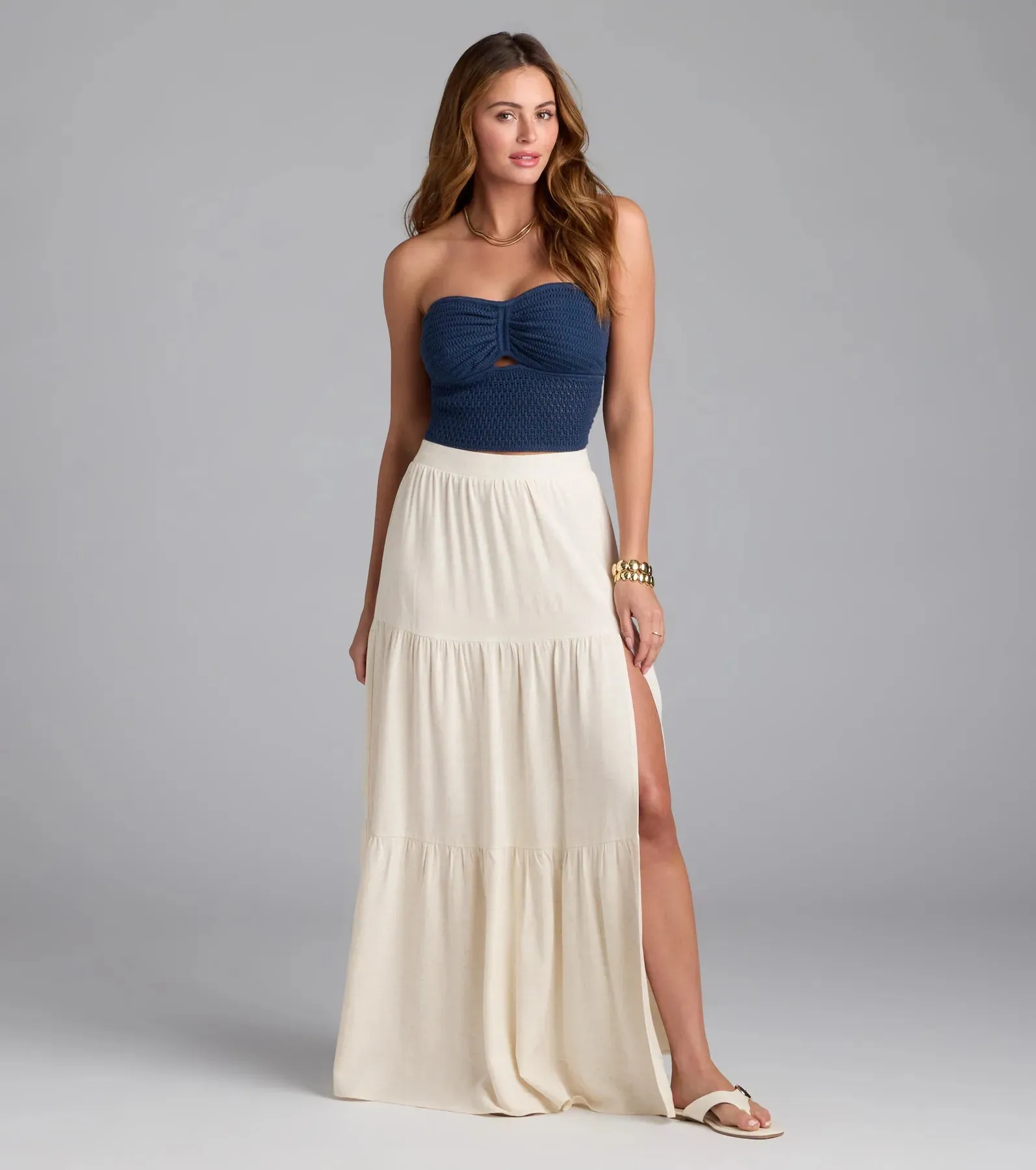 Coastal Breeze Linen High Slit Maxi Skirt sold by Windsor