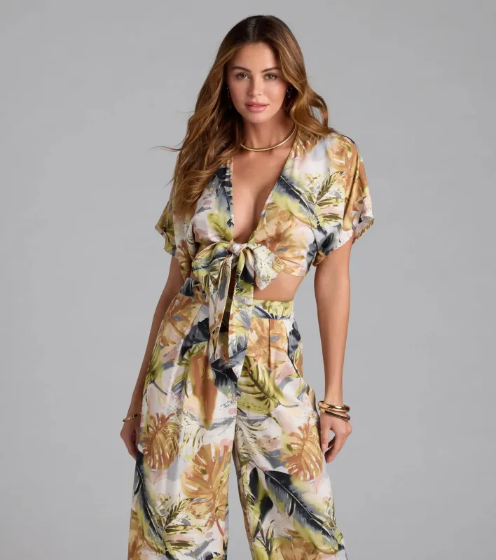 Sunny Escape Tropical Print Tie-Front Top sold by Windsor