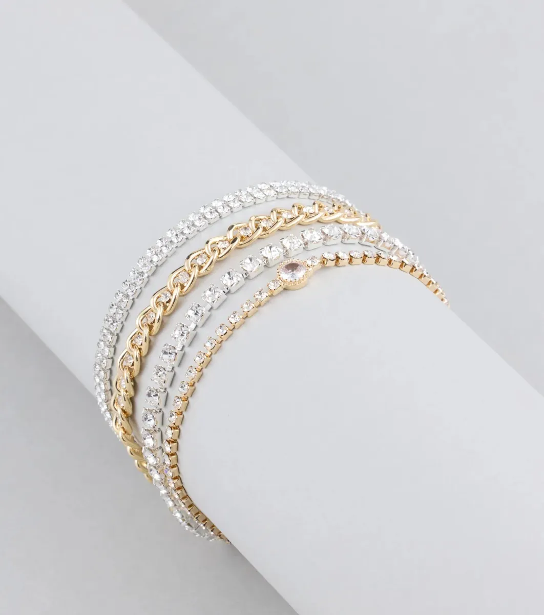 Exquisite Sparkle Rhinestone Four-Pack Bracelet Set sold by Windsor