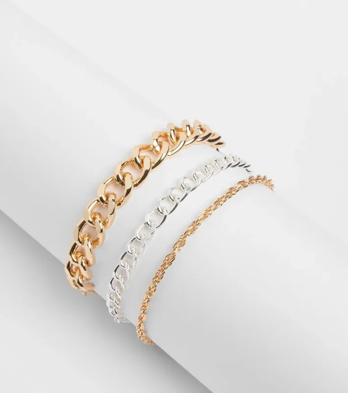 Stacked Up Three Piece Chain Bracelet Set sold by Windsor