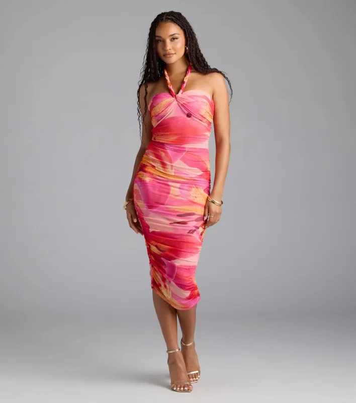 Captivated In Floral Halter Bodycon Midi Dress sold by Windsor