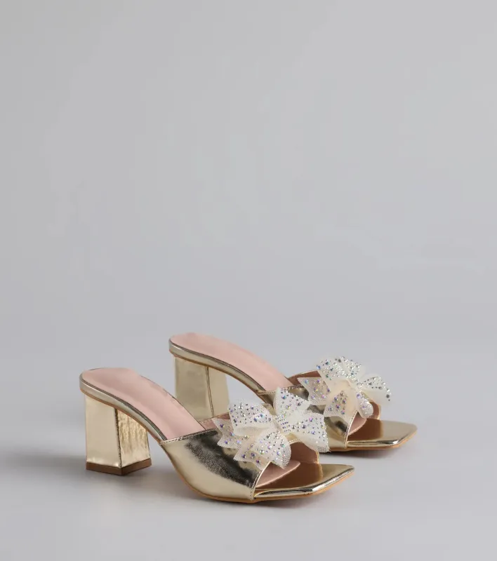 Sweet Glamour Rhinestone Bow Mules sold by Windsor