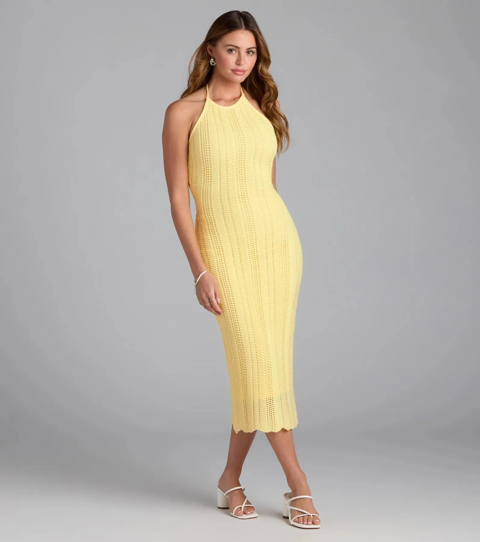 Sea Salt Vibes Halter Crochet Midi Dress sold by Windsor product image thumbnail 4