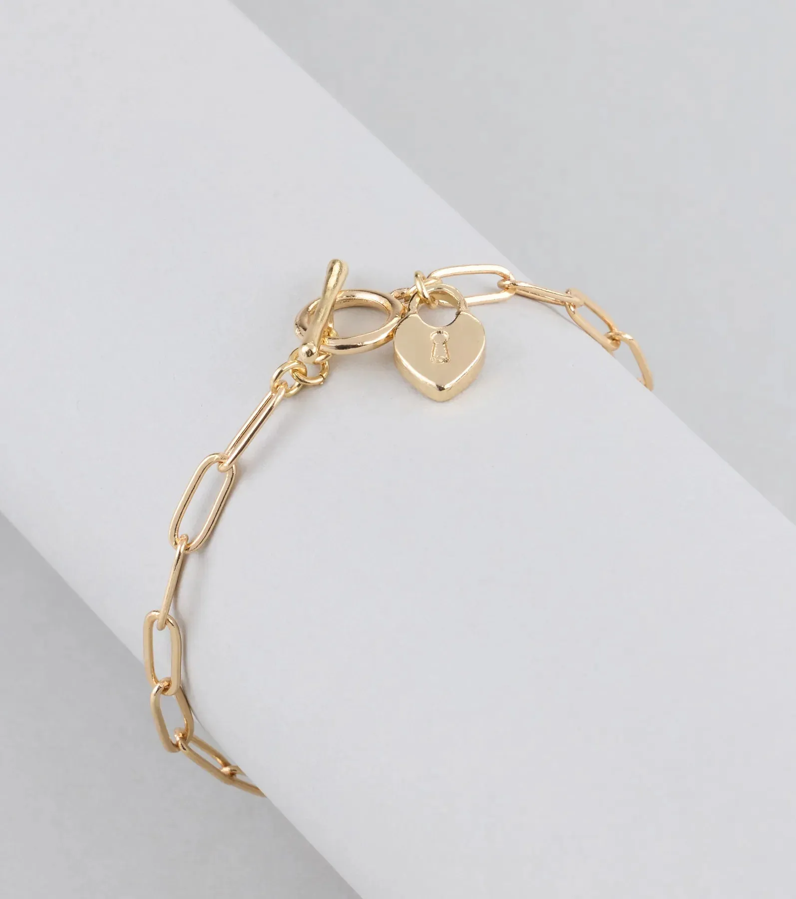 Trendy Love Lock Charm Paperclip Chain Bracelet sold by Windsor