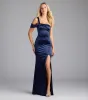 Jocelyn Cold Shoulder Slit Mermaid Satin Formal Dress sold by Windsor