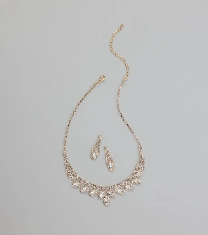 Glam Marquise Rhinestone Necklace And Earrings Set sold by Windsor