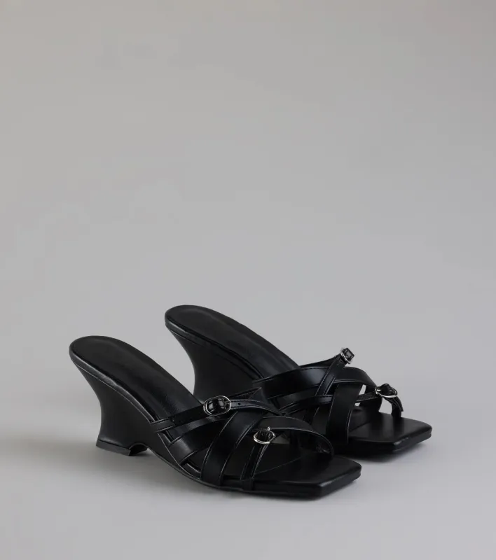 Playing It Cute Strappy Buckle Wedge Heels sold by Windsor