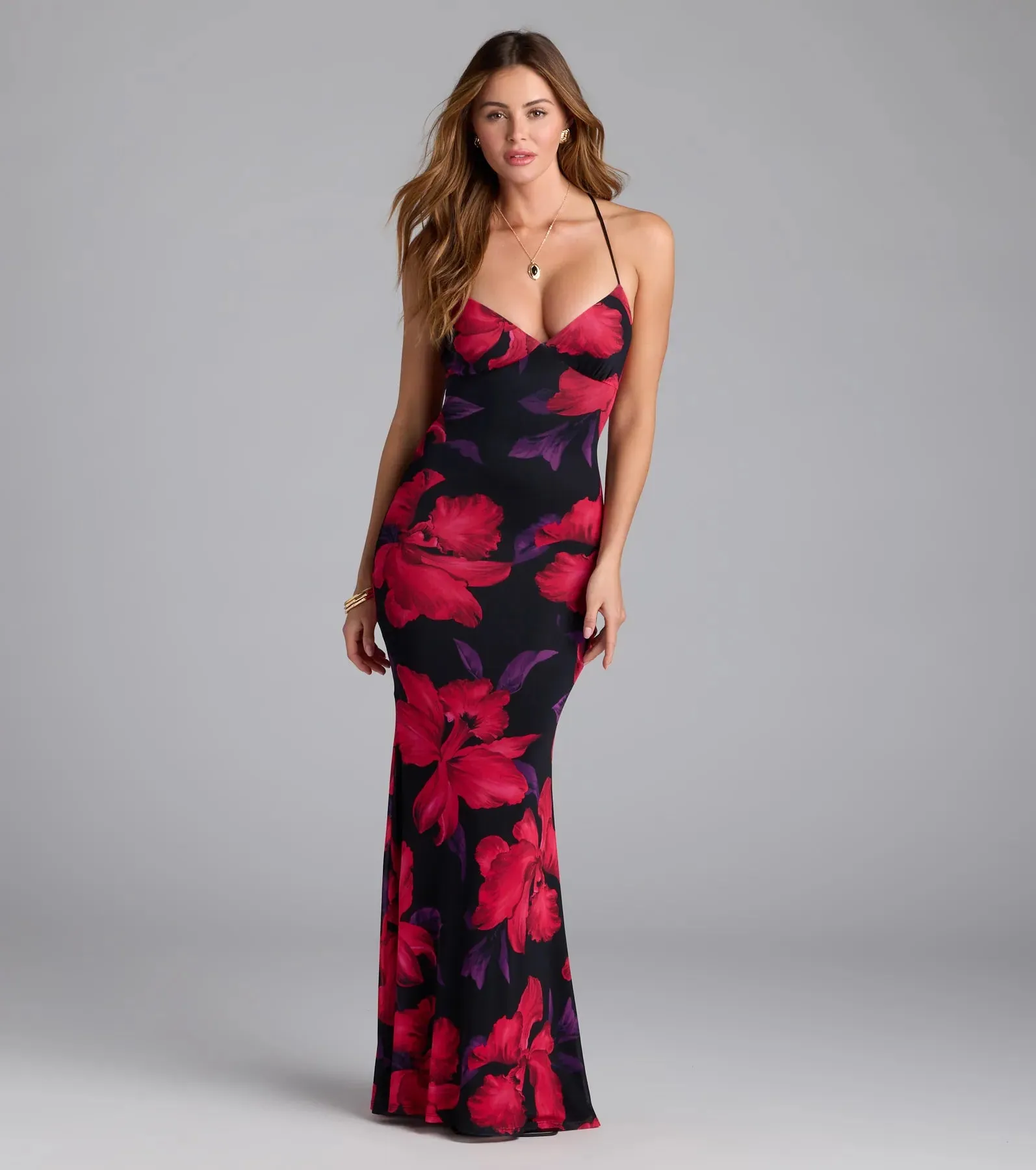 Chic Romance Floral Lace-Up Maxi Dress sold by Windsor