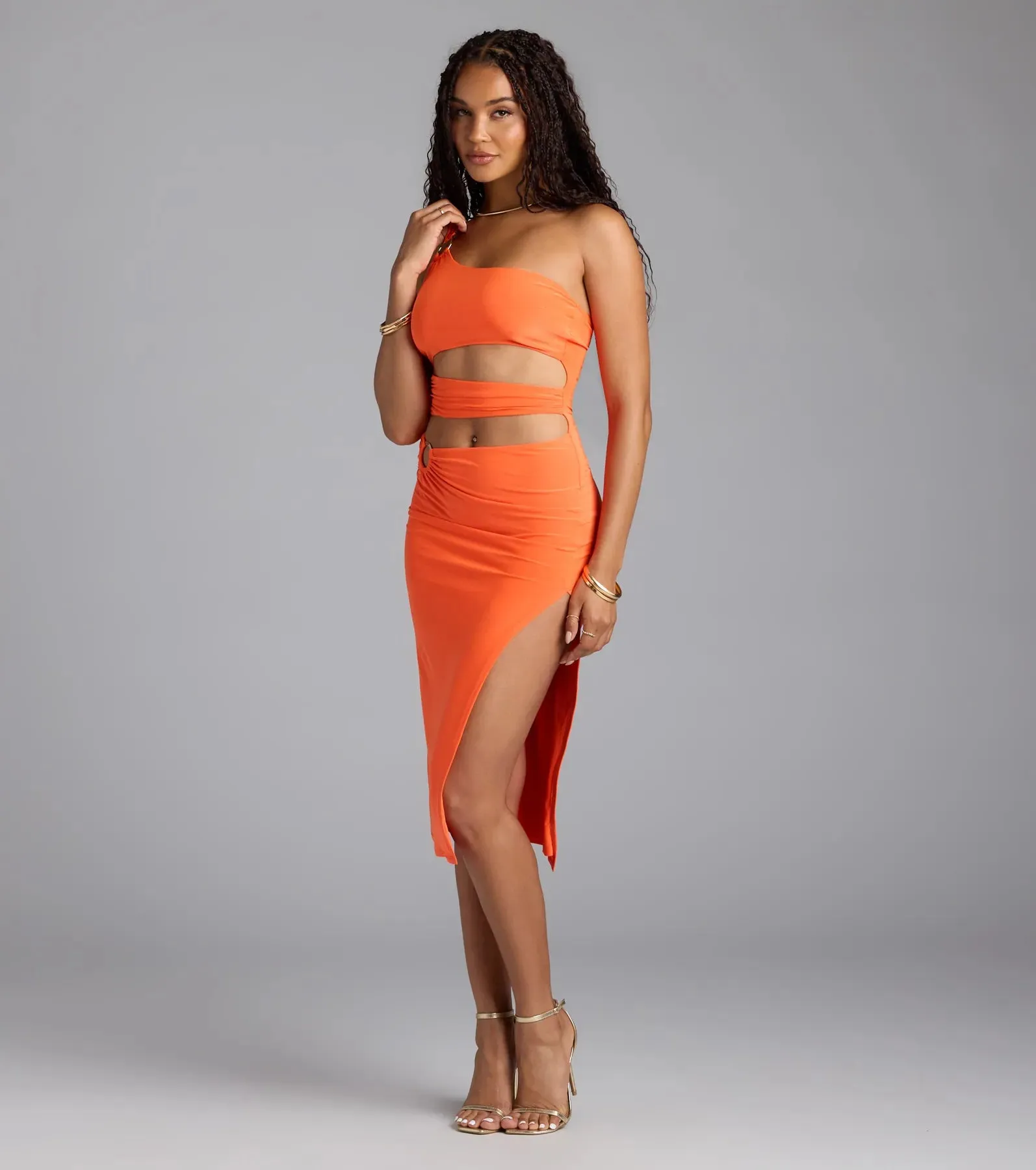 Turn Up The Heat One-Shoulder Cutout Midi Dress sold by Windsor product image thumbnail 4