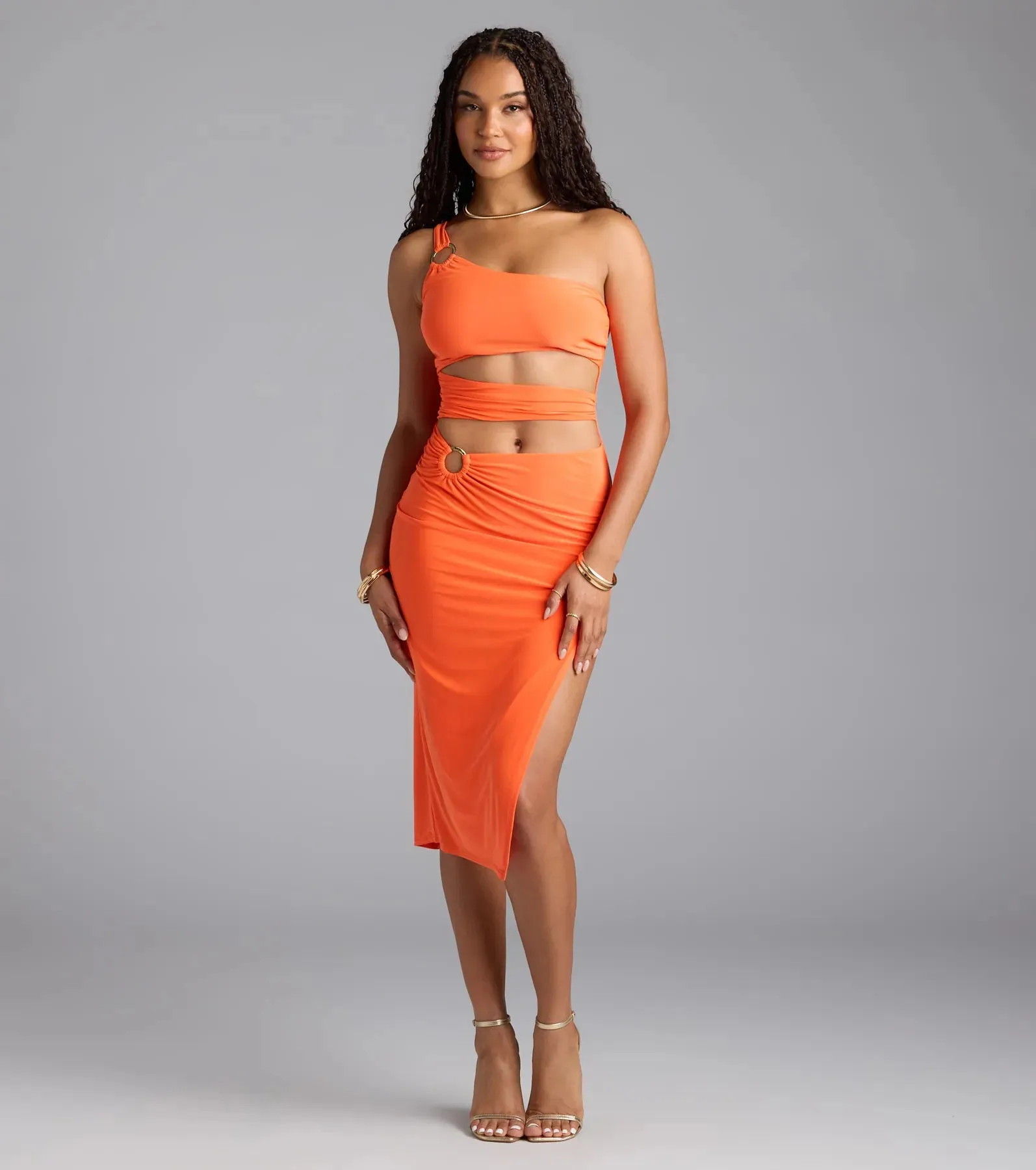 Turn Up The Heat One-Shoulder Cutout Midi Dress sold by Windsor