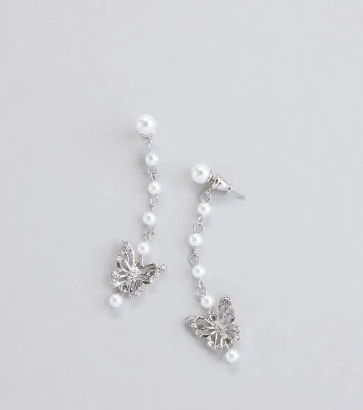 Heart Flutter Butterfly Faux Pearl Earrings sold by Windsor