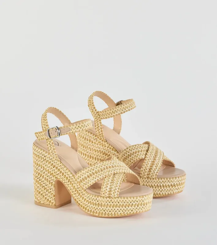 Fun In The Sun Raffia Platform Block Heels sold by Windsor