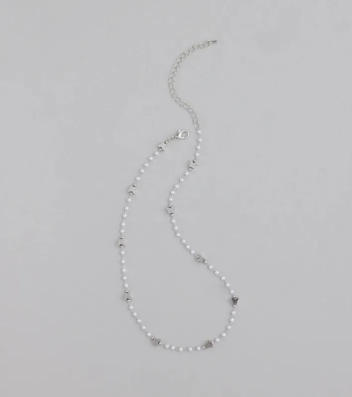 Cute Dainty Butterfly Pearl Beaded Necklace sold by Windsor