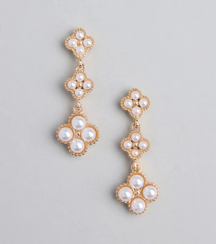 Polished Glam Pearl Flower Duster Earrings sold by Windsor