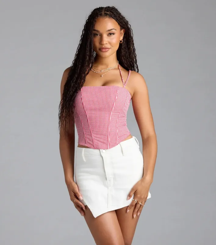 Sweet Home Lace-Up Gingham Corset Top sold by Windsor