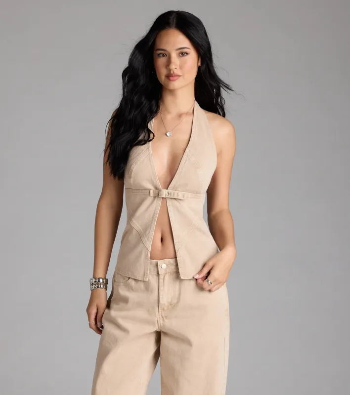 Fresh Vibes Denim Halter Top sold by Windsor