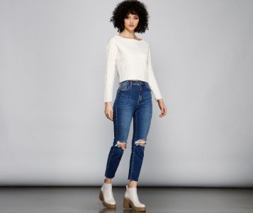 Trendy Distressed High-Rise Ankle Jeans sold by Windsor