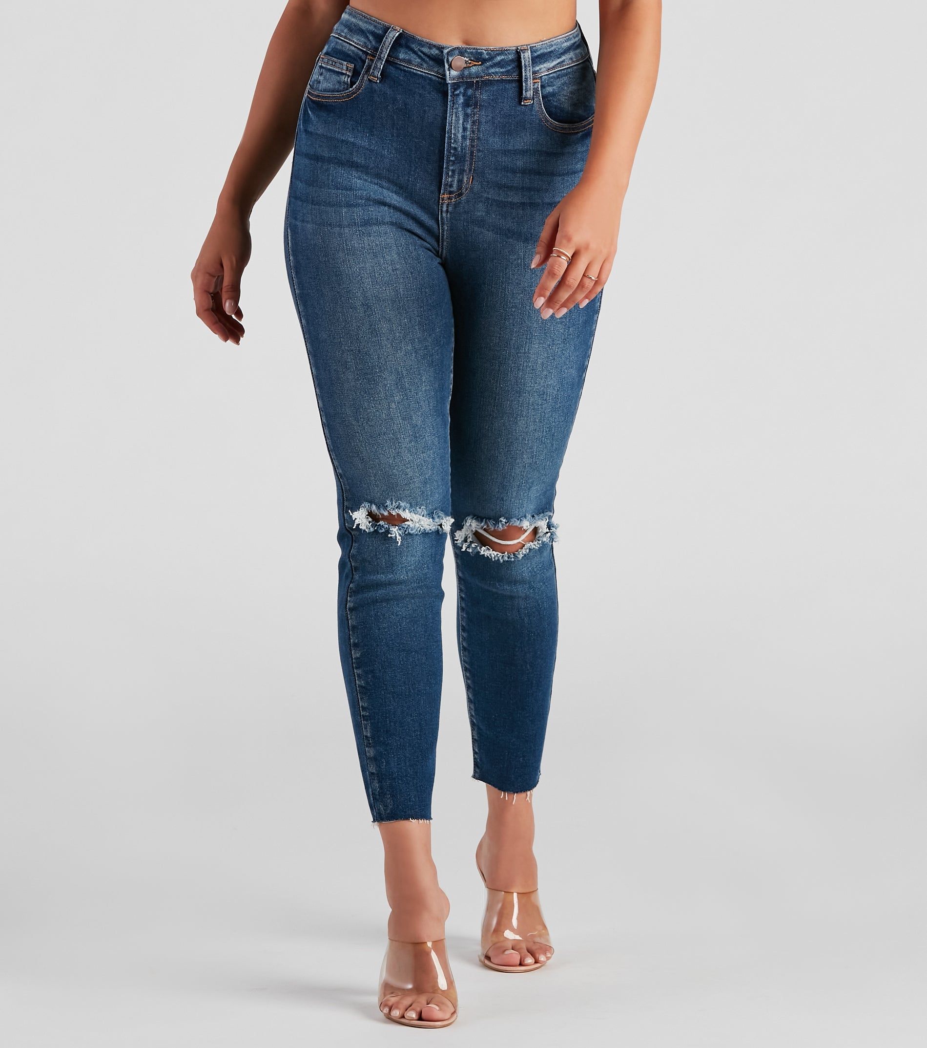 Trendy Distressed High-Rise Ankle Jeans sold by Windsor