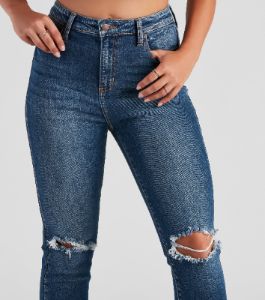 Trendy Distressed High-Rise Ankle Jeans sold by Windsor