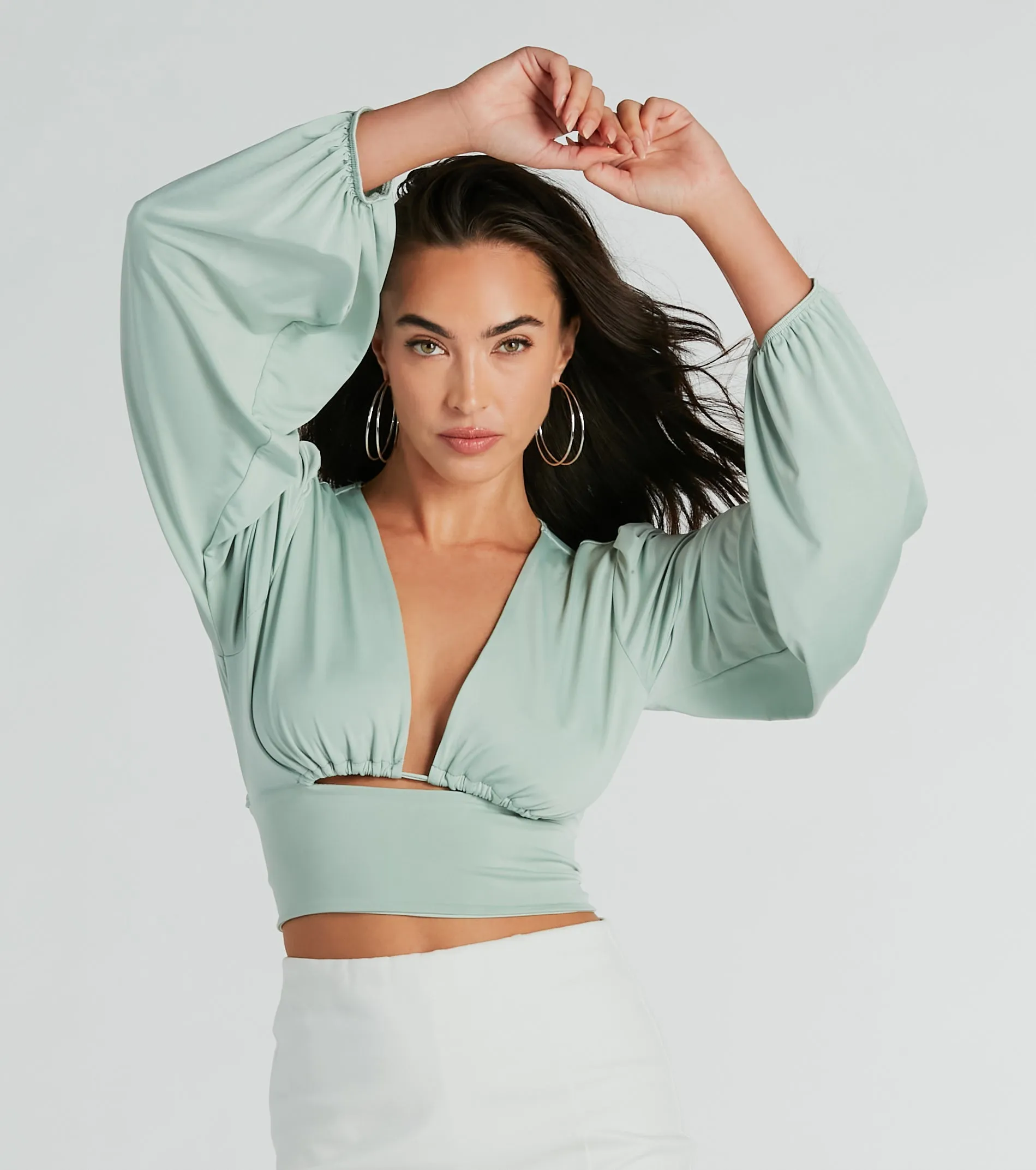 CLEARANCE - Blown Away Plunge Tie-Back Crop Top sold by Windsor