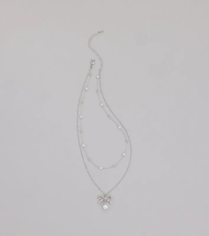 Sweet Trend Bow Pearl Layered Necklace sold by Windsor
