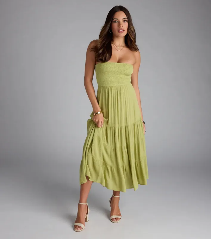 Breezy Summer Strapless Tiered Midi Dress sold by Windsor