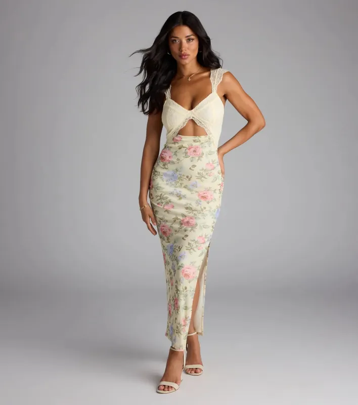 With Love Lace Cutout Floral Slit Maxi Dress sold by Windsor