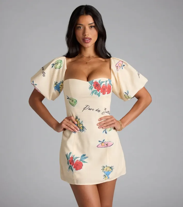 Sent A Postcard Lace-Up Print Mini Dress sold by Windsor