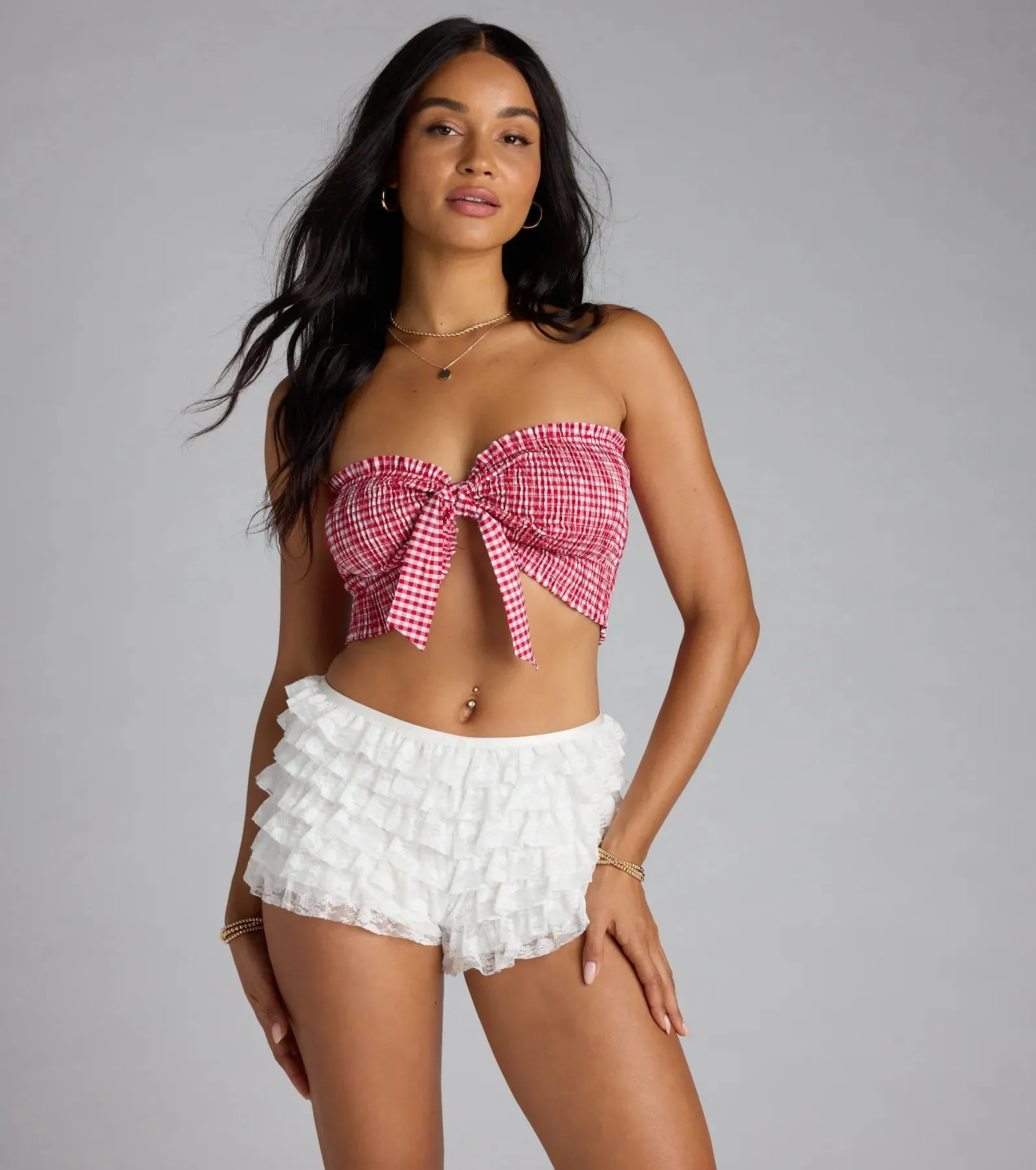 Girl Next Door Tie Front Gingham Tube Top sold by Windsor