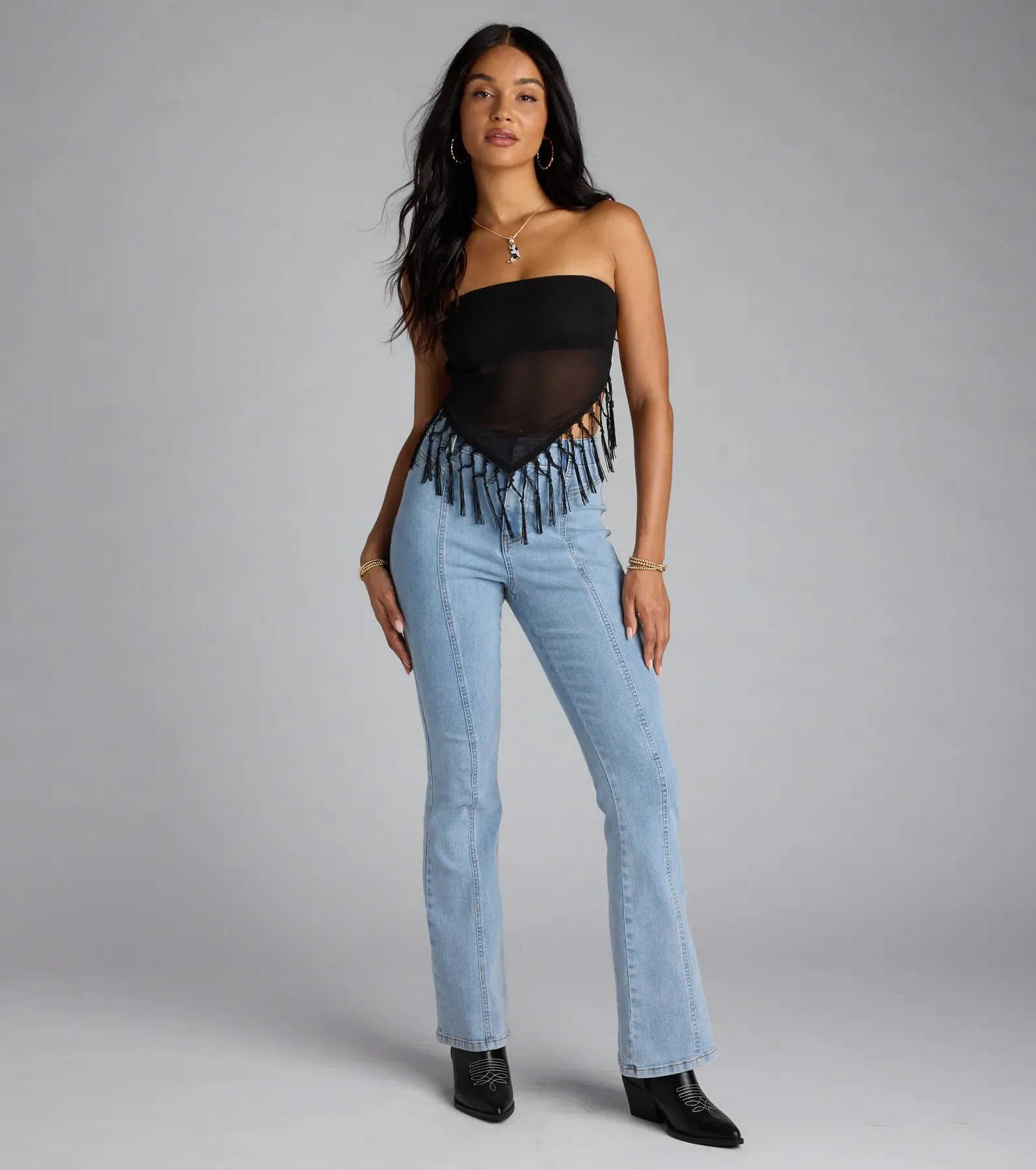 Love To Dance Strappy Back Fringe Tube Crop Top sold by Windsor product image thumbnail 3