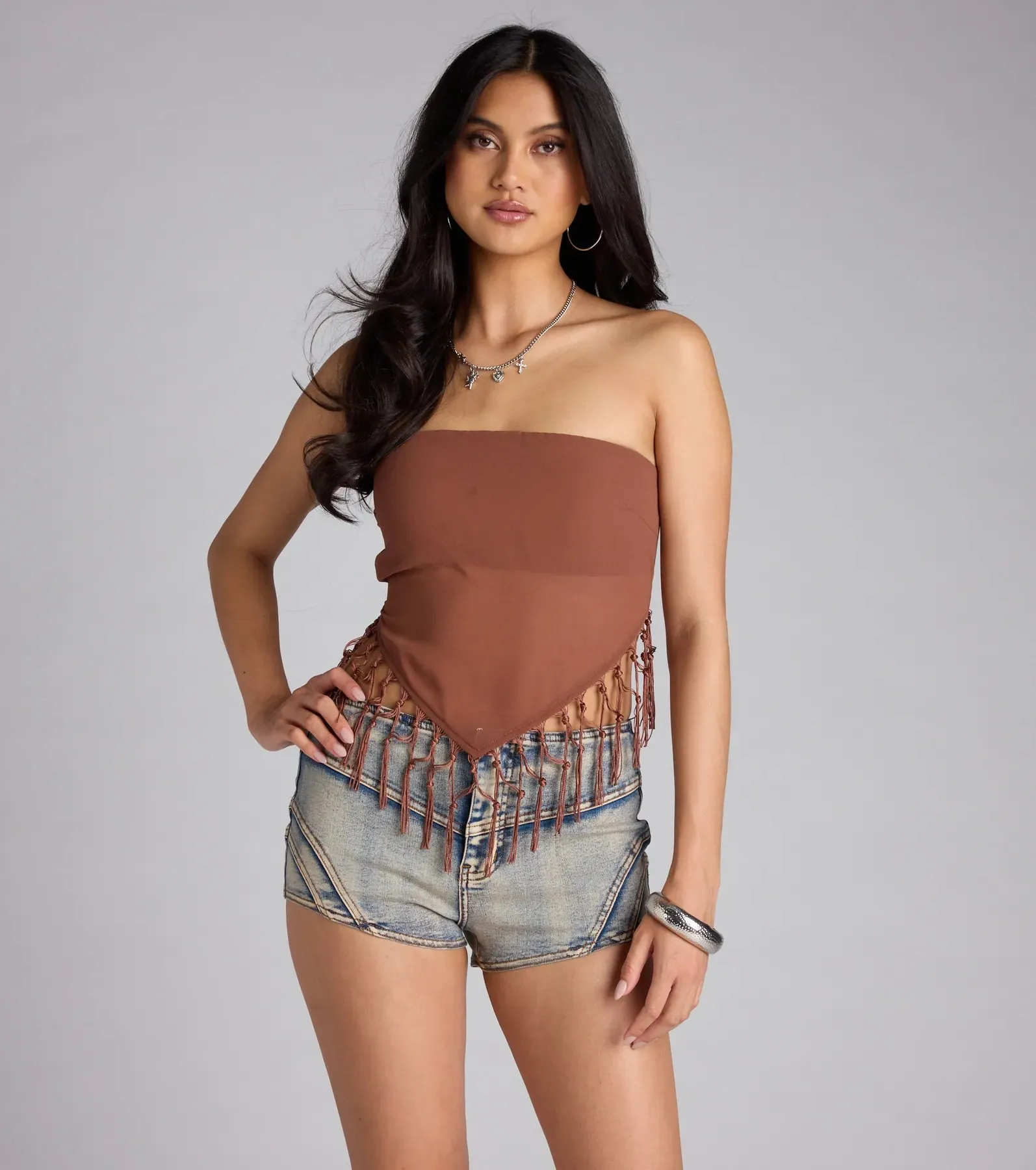 Love To Dance Strappy Back Fringe Tube Crop Top sold by Windsor product image thumbnail 5