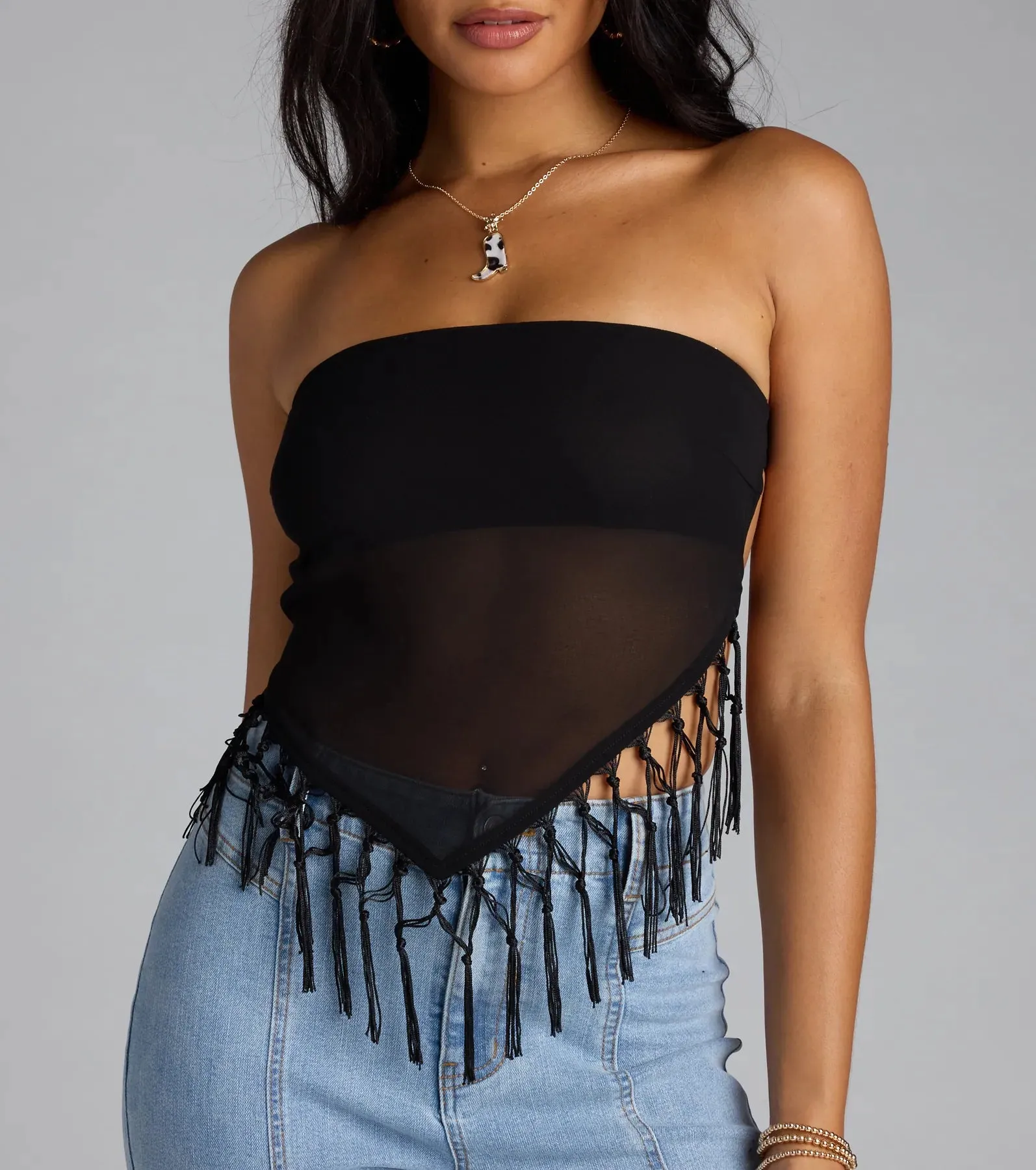 Love To Dance Strappy Back Fringe Tube Crop Top sold by Windsor product image thumbnail 4