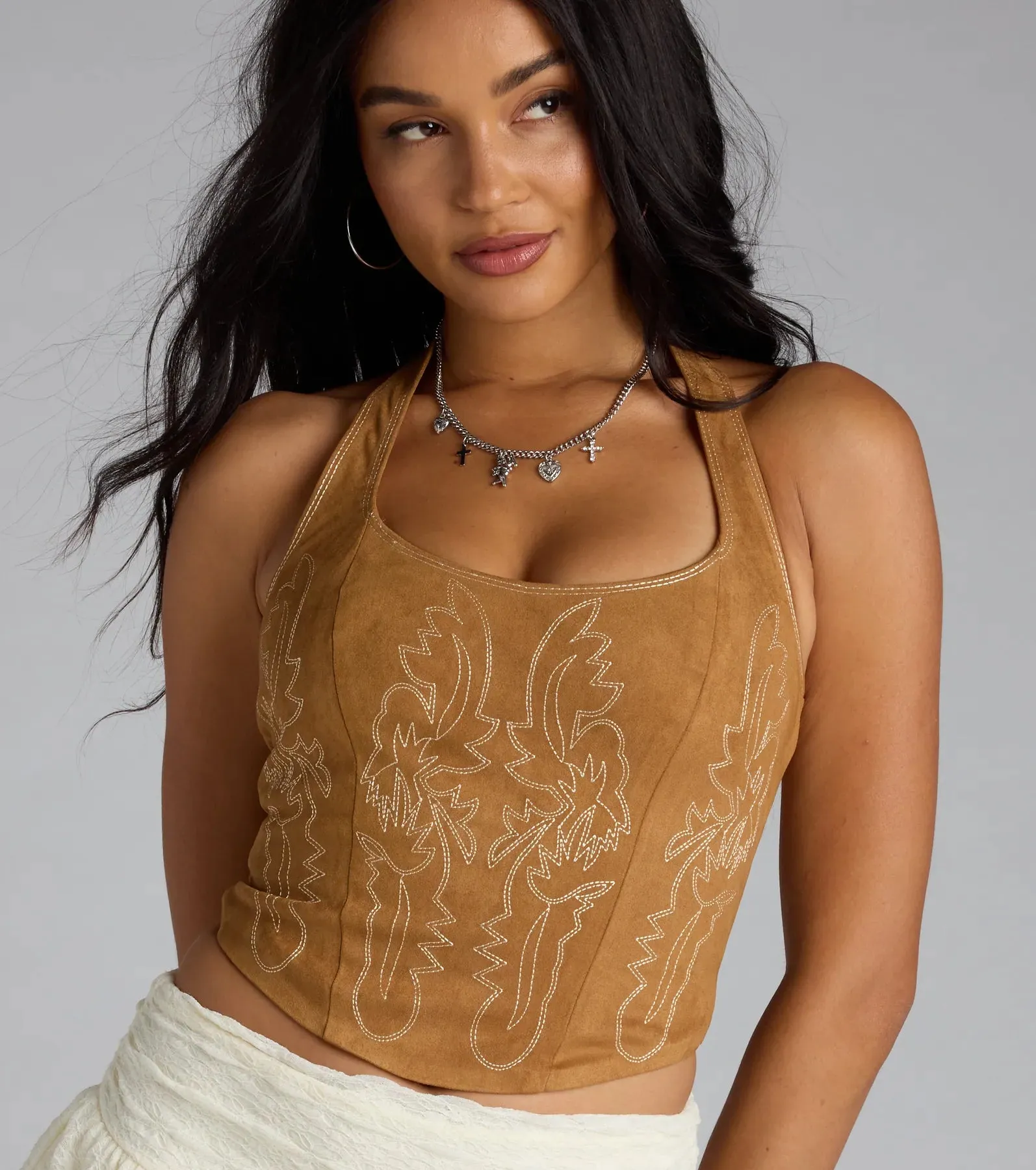 Cute Flame Stitch Lace-Up Crop Top sold by Windsor product image thumbnail 4