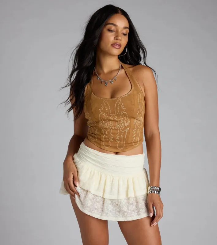 Cute Flame Stitch Lace-Up Crop Top sold by Windsor