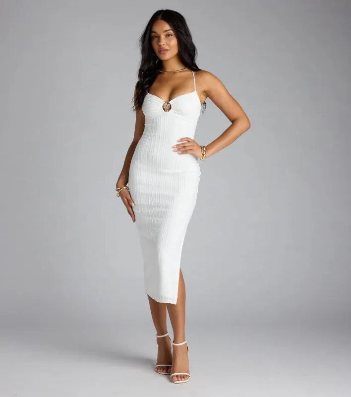 Hidden Treasure Lace-Up Shell Accent Midi Dress sold by Windsor