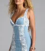 Stylish Cutie Denim Lace Trim Mini Dress sold by Windsor