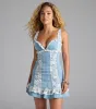 Stylish Cutie Denim Lace Trim Mini Dress sold by Windsor