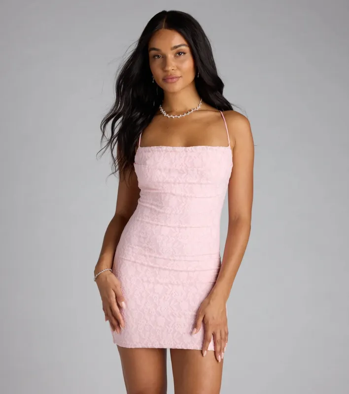 Get A Pic Lace-Up Lace Mini Dress sold by Windsor