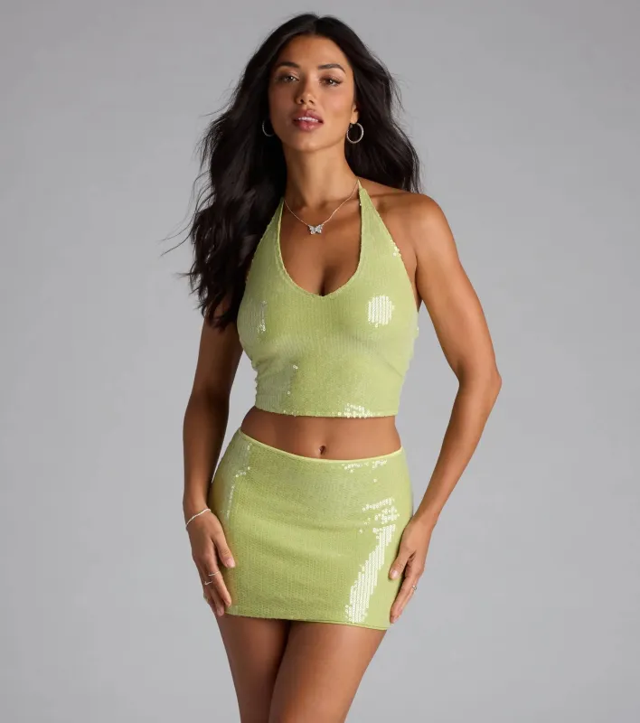 Major Stunner Sequin Halter Crop Top sold by Windsor