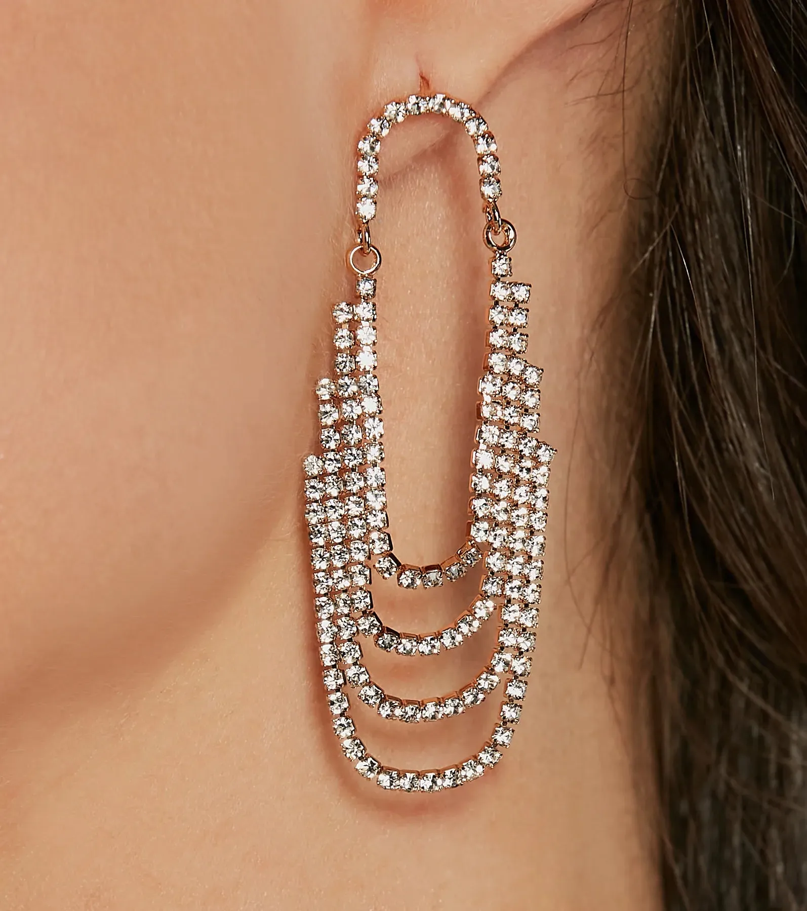 Glitzy Affair Rhinestone-Tiered Fringe Earrings sold by Windsor product image thumbnail 2