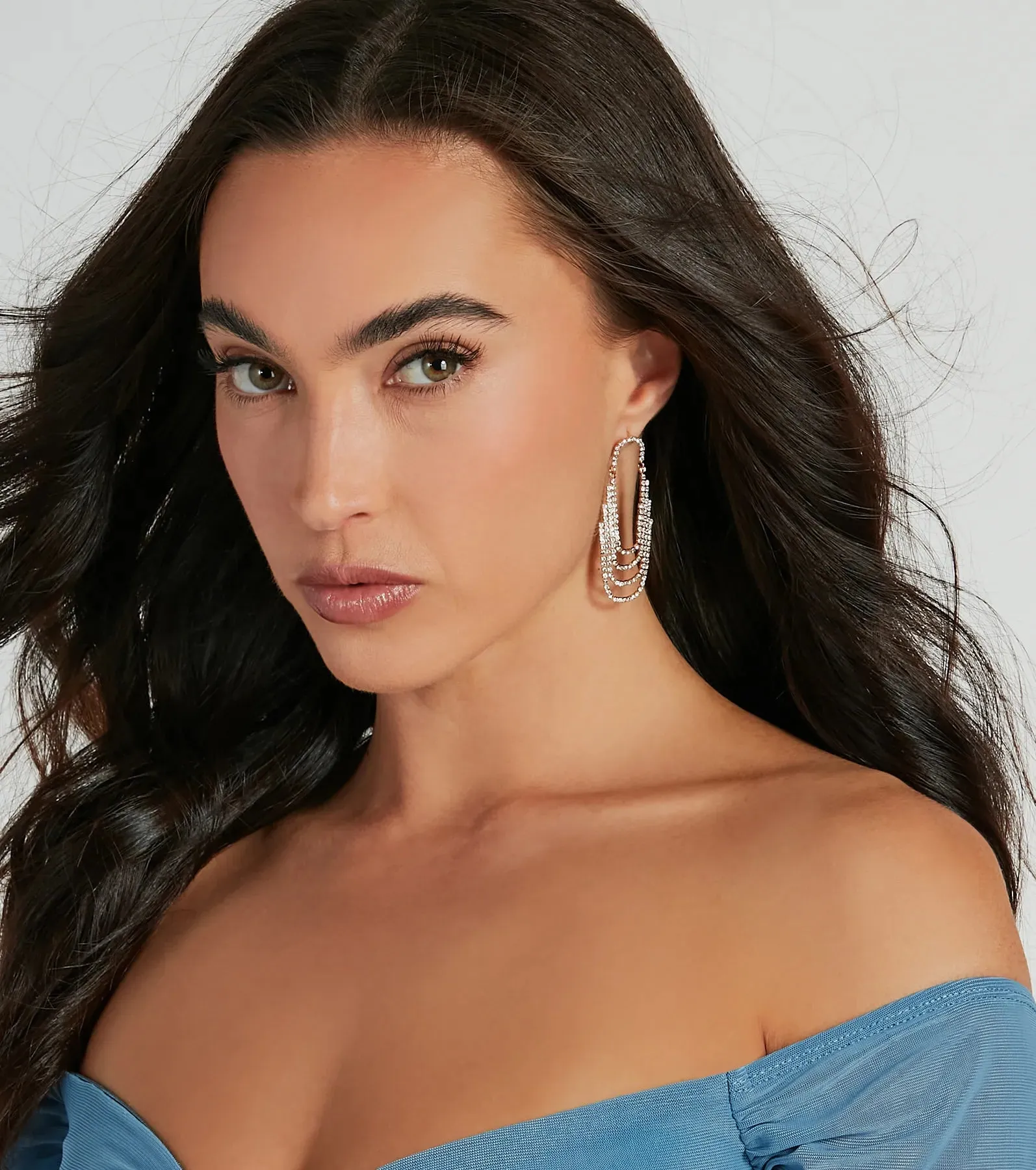 Glitzy Affair Rhinestone-Tiered Fringe Earrings sold by Windsor