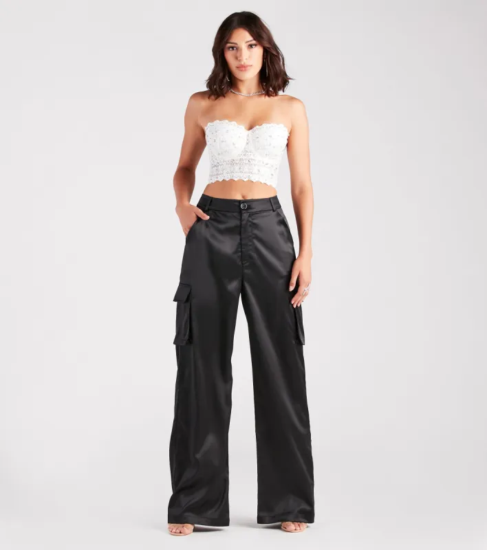 Dress Me Up Satin Straight-Leg Cargo Pants sold by Windsor