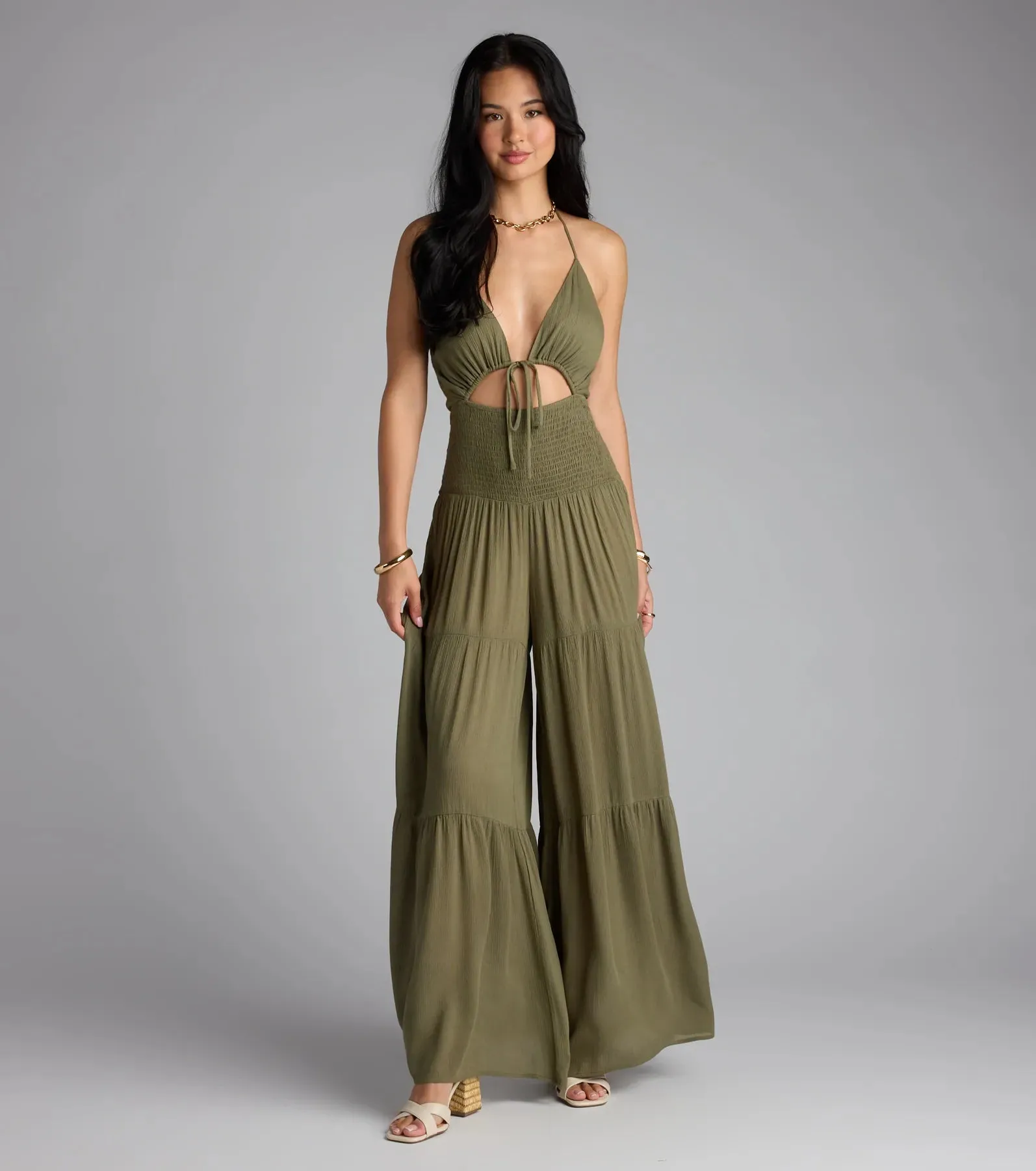 You've Got Flare Halter Cutout Wide Leg Jumpsuit sold by Windsor