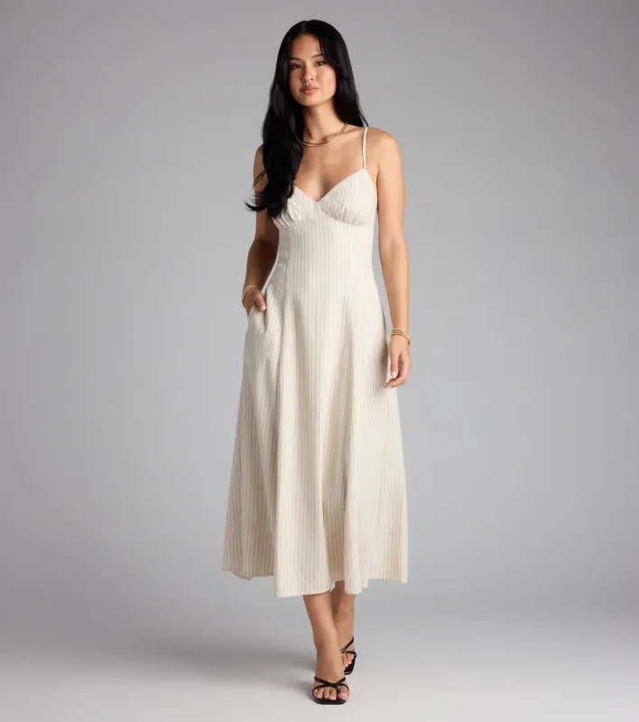 Chic Twist Tie-Back Striped Midi Dress sold by Windsor