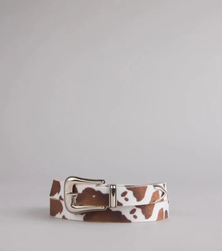 Rodeo Time Cow Print Belt sold by Windsor